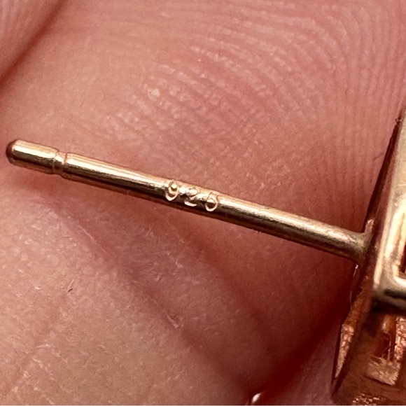 STERLING SILVER 925 Rose Gold Vermeil Stud Earrings CZ Peach & Clear Dainty - Picture 10 of 11